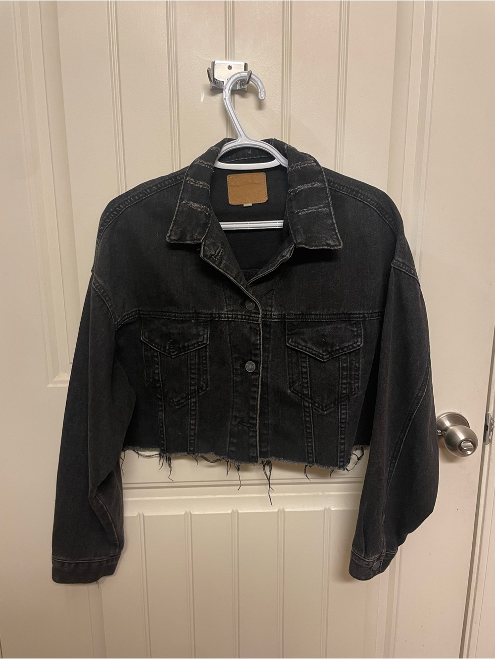 Cropped Black Distressed Denim Jacket